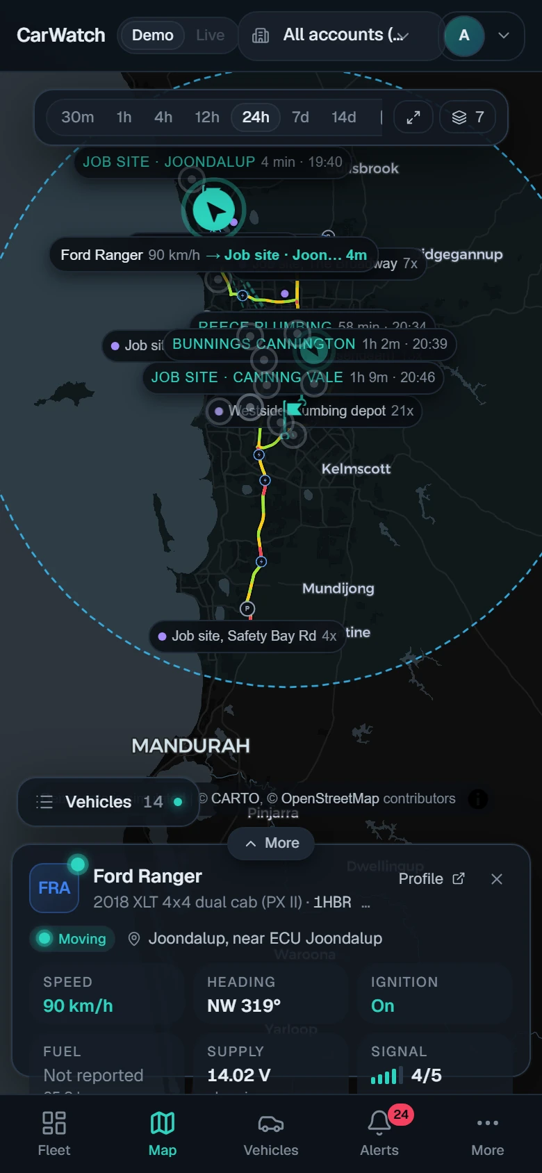 Live map with routes and arrival times on a phone